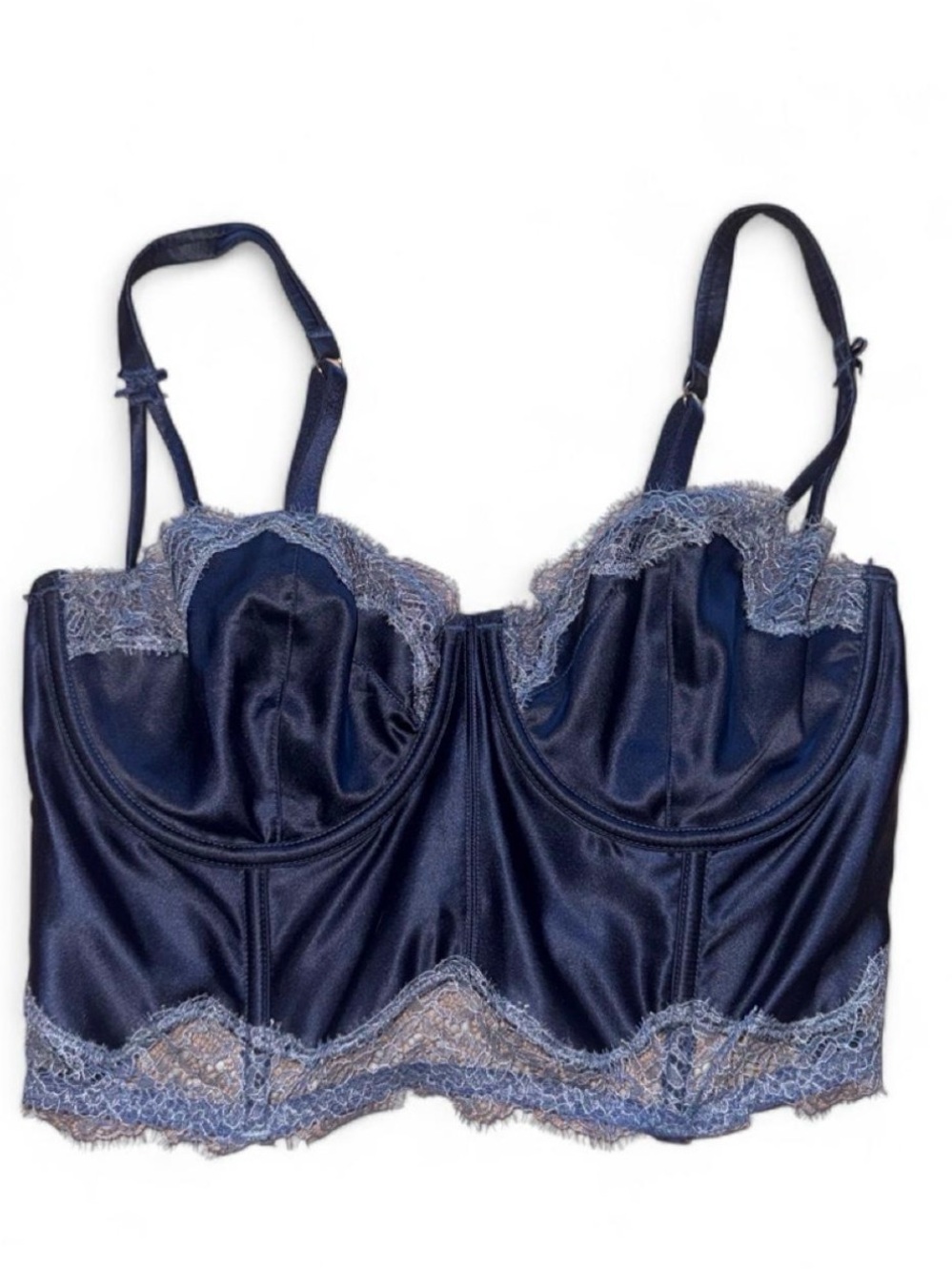 Victoria's Secret Navy and Light Blue Satin Longline Bra